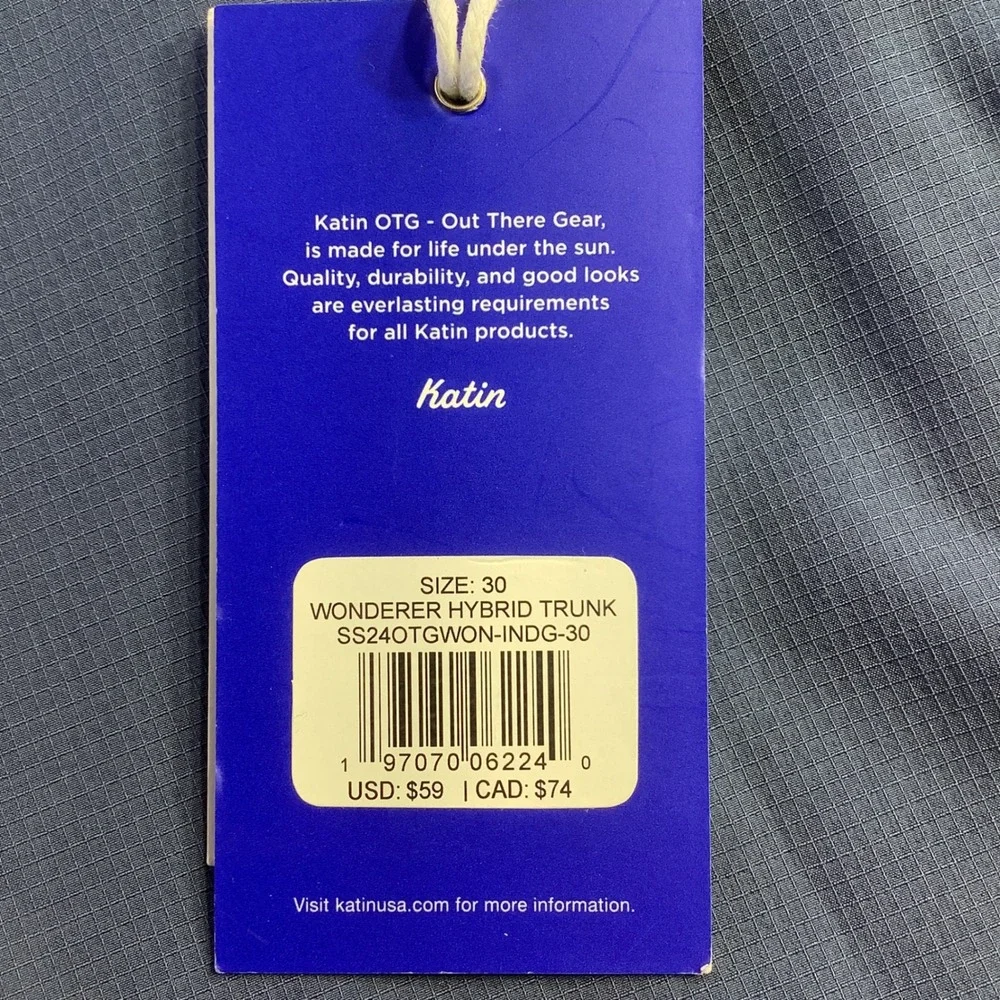 Katin Wonderer Hybrid Trunk Indigo Blue Ripstop Shorts Mens Size 30 NWT‎